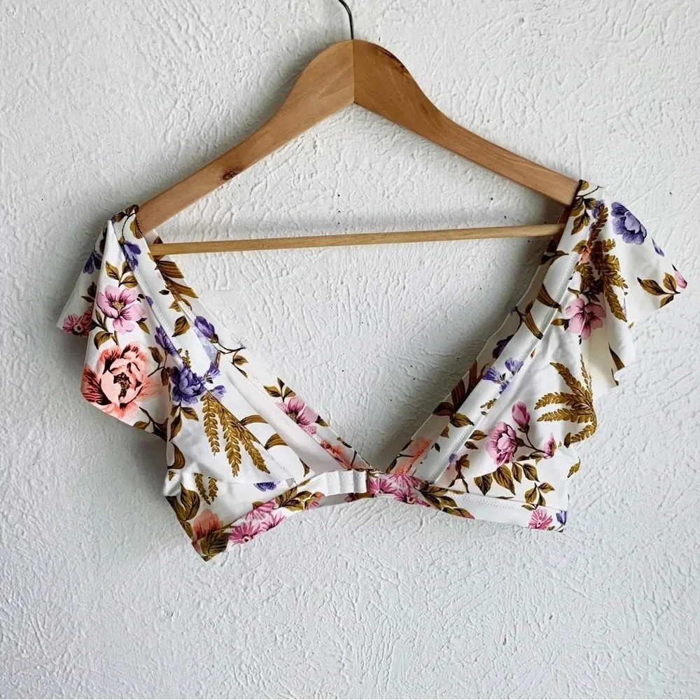 Tori Praver Valentina Hollywood Floral Ruffle Bikini Top in Star Sz Medium